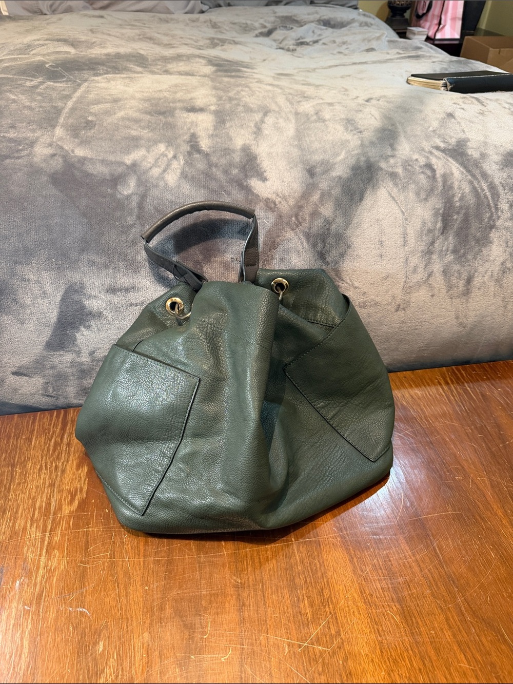 Dark Green Leather Hobo Bag - Women